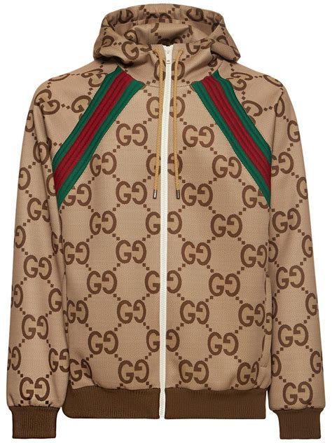 vintage gucci zip up hoodie|Gucci trim tan hoodie sweatshirt.